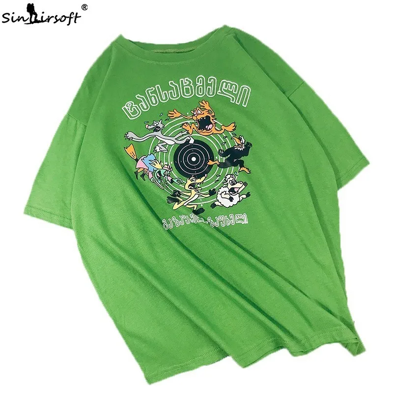 

Summer New Women's Solid Color Short-sleeved Soft Cartoon Pattern Printing T-shirt Female Letter Printing O-neck Shirt