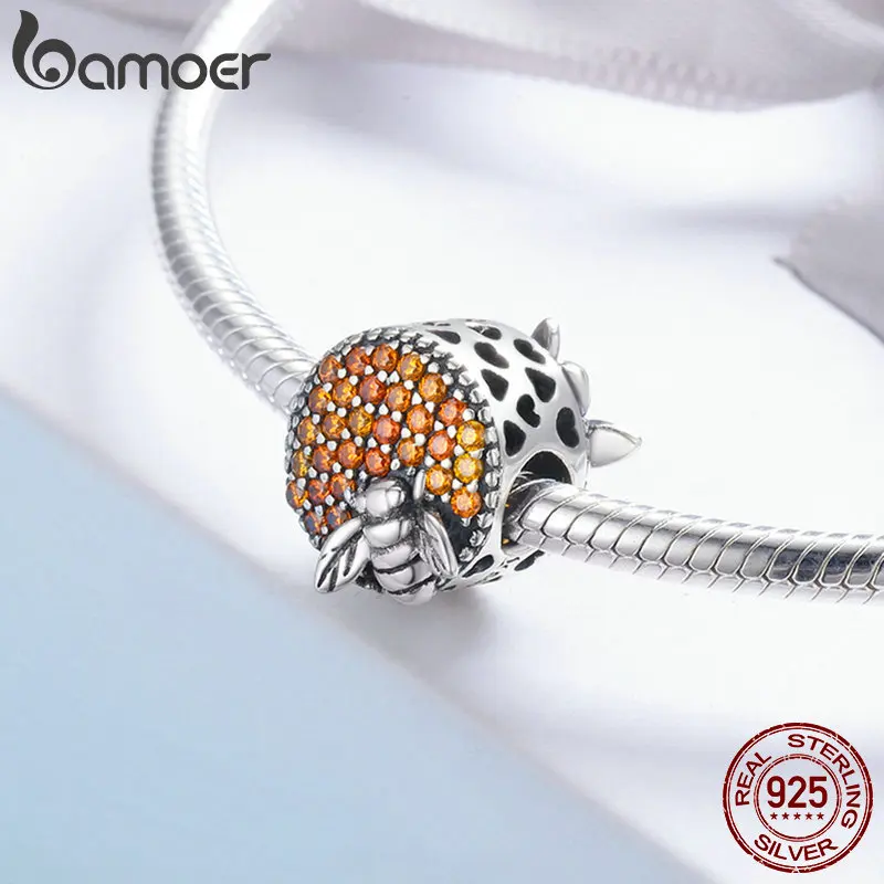 Preise BAMOER Heißer Verkauf 100% 925 Sterling Silber Bee Honeycomb Hause Kristall CZ Charme Perlen fit Charm Armband DIY Schmuck Machen SCC654