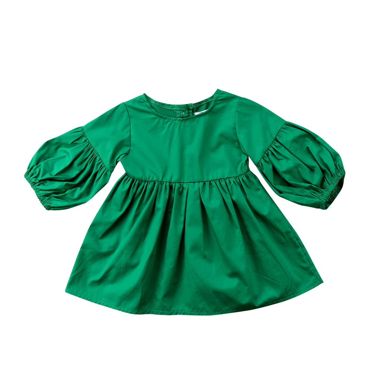 

Toddler Baby Girl Dress Autumn Spring Long Sleeve Solid Green Round Neck Casual Princess Dresses Party Pageant Cotton Dress