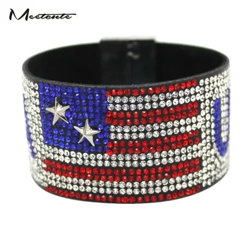 

Meetcute Fashion Full Rhinestone American Flag Bracelets & Bangles Diy Star Magnetic Metal Bracelets For Women Man Jewelry Gift