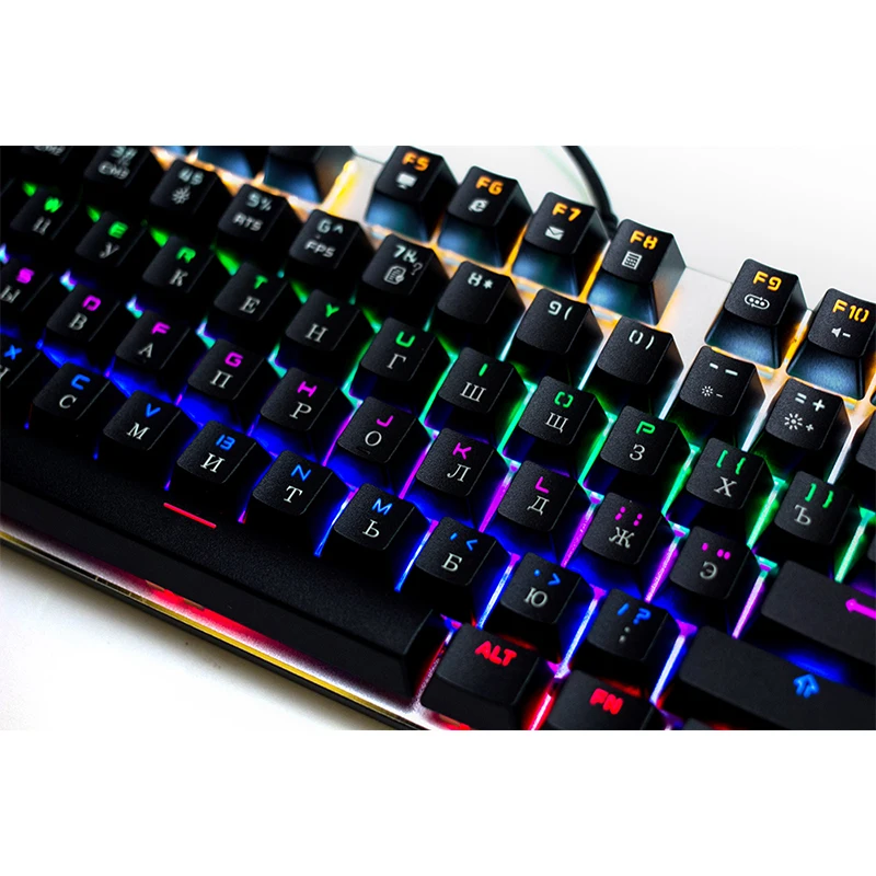 Механическая клавиатура RGB Механическая игровая клавиатура RU раскладка с синими переключателями 104 клавишами анти-привидение настраиваемая RGB подсветка