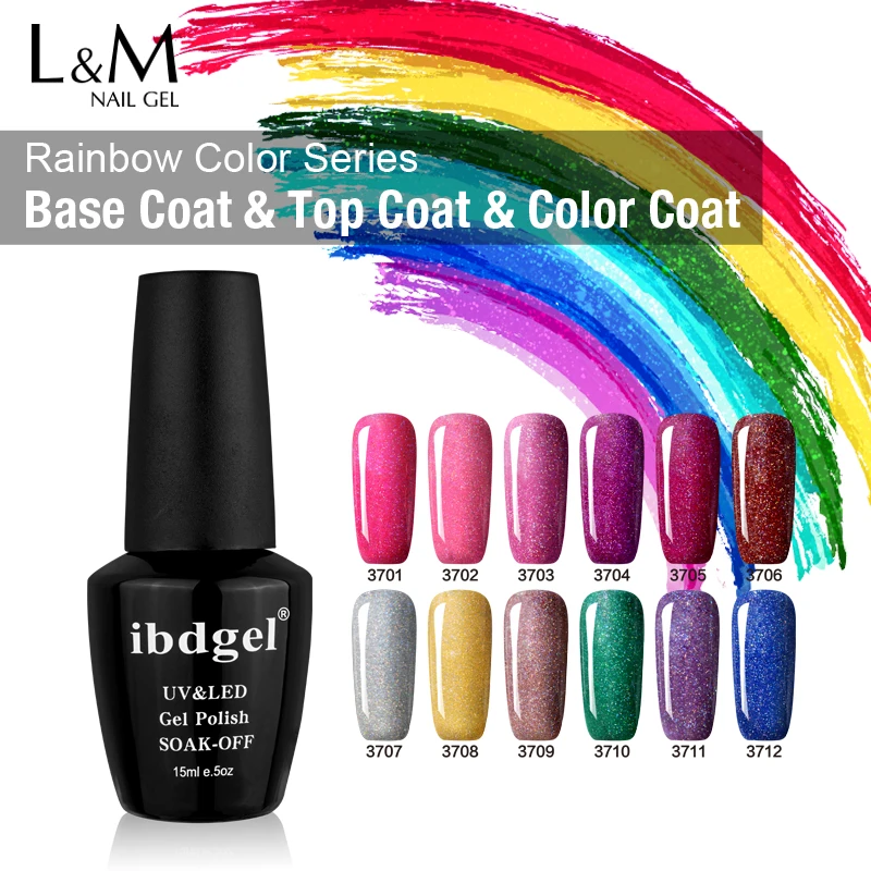 60 PCS Lot ibdgel Colorful Organic Gel Nail Polish Glitter Holographic