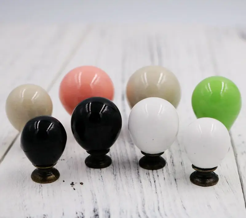 1x Kid's room Vintage Round Ball Ceramic Drawer Knobs Kitchen Cabinet Door Handle Cupboard Funiture Hardware Antique Bronze base