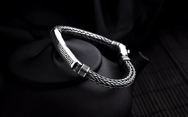 Pure 925 Sterling Silver Men Bracelets Vintage Punk Rock Hand-woven Personality Bracelets Thai Silver Fashion Jewelry Best Gifts