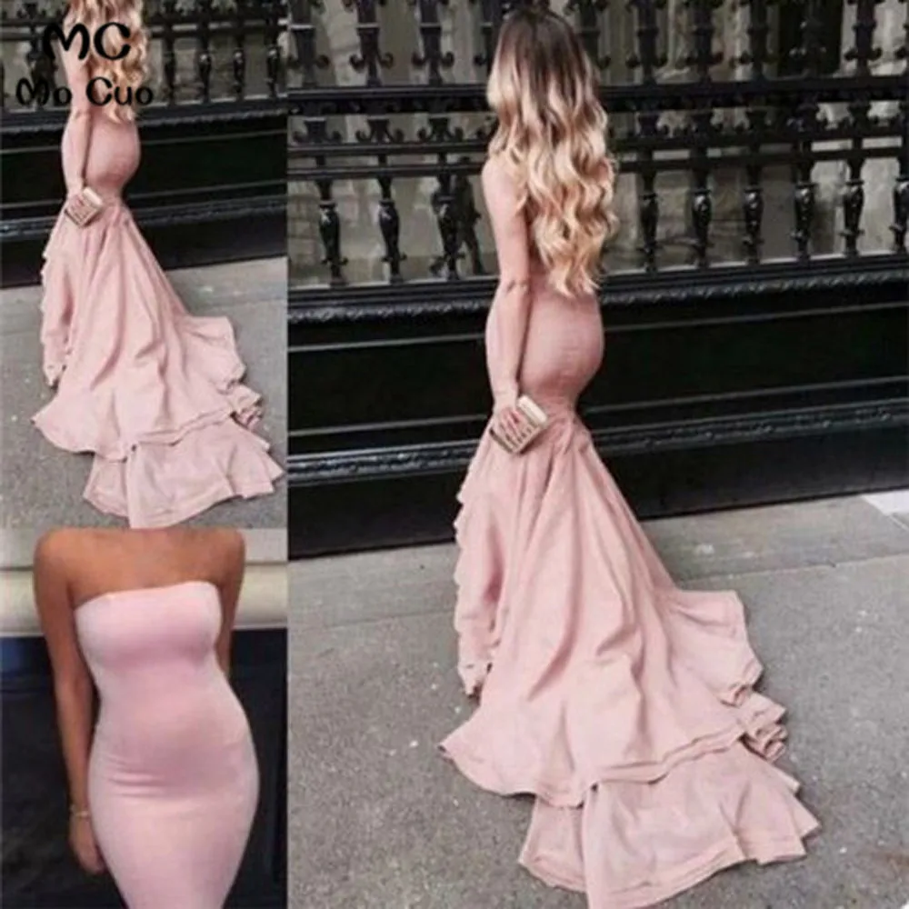 

Strapless Mermaid Evening Dresses Long Prom Gown Vestido de festa Elastic Satin Evening Party Dress for Women