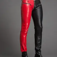 28-39 Горячая Весна Мужская Новая мода индивидуальный дизайн с учетом молнии с низкой талией PU брюки с контрастной плотной застежкой-молнией