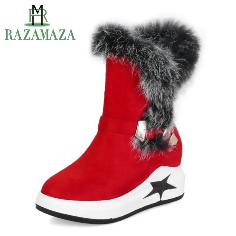 RAZAMAZA женские ботильоны на меху с пряжкой на молнии Модная обувь на платформе мех Женская зимняя обувь Классические Теплые сапоги с круглым