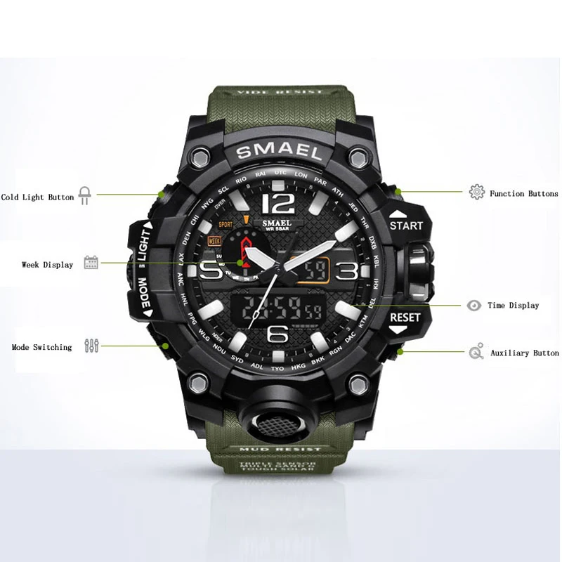  Drop Shipping SMAEL Brand Dual Display Wristwatches Military Quartz Clock Male Gift LED Digital Men