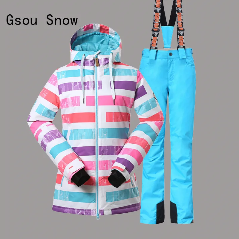 

Gsou Snow Women Ski Suit Windproof Waterproof Outdoor Sport Wear Camping Riding Skiing Snowboard Super Warm Jacket+Pant Suit Set