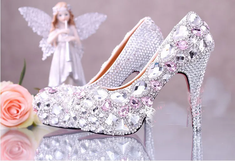 2018 Handmade Round Toe Pink Crystal 10cm High Heel Bridal 2018 Handmade Round Toe Pink Crystal 10cm High Heel Bridal