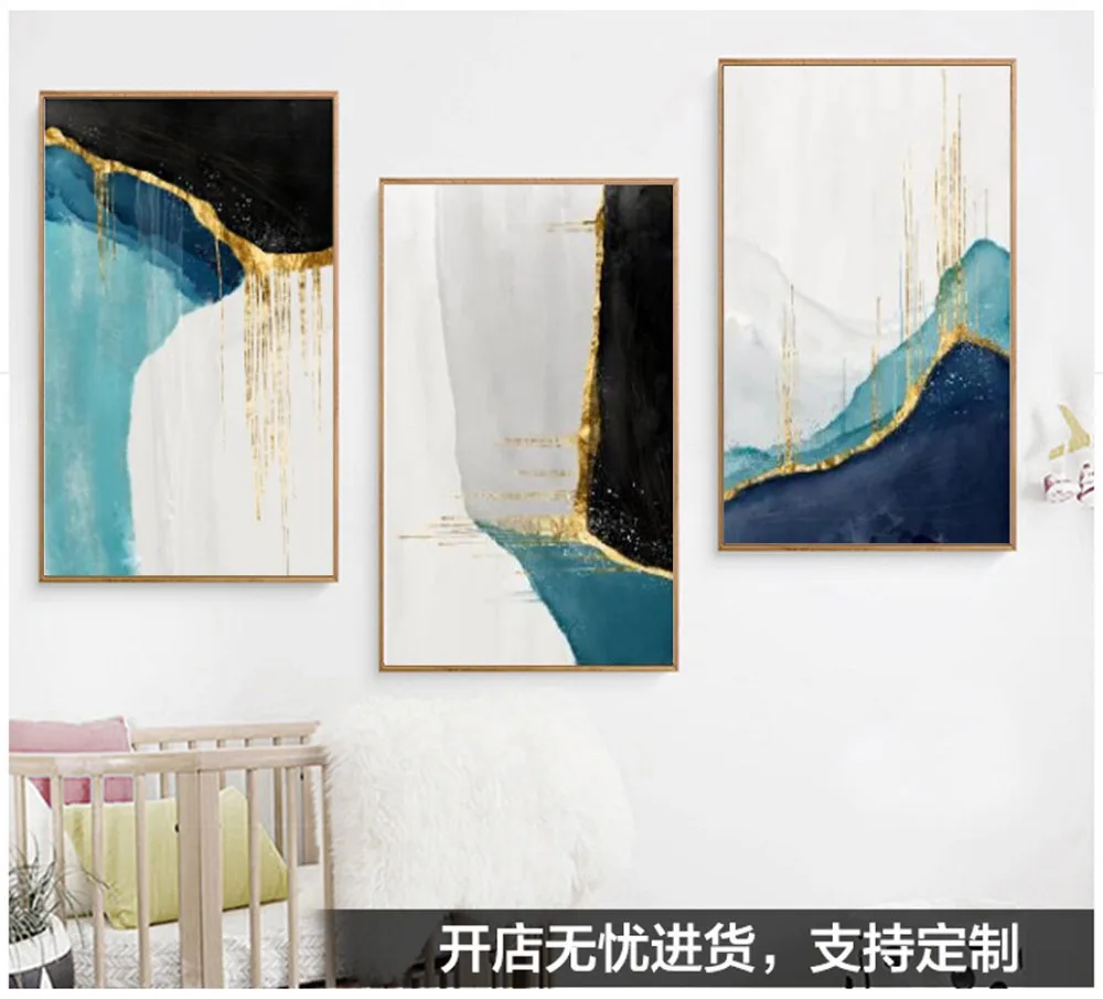 简约美式后现代轻奢流金岁月三联装饰画 (5)
