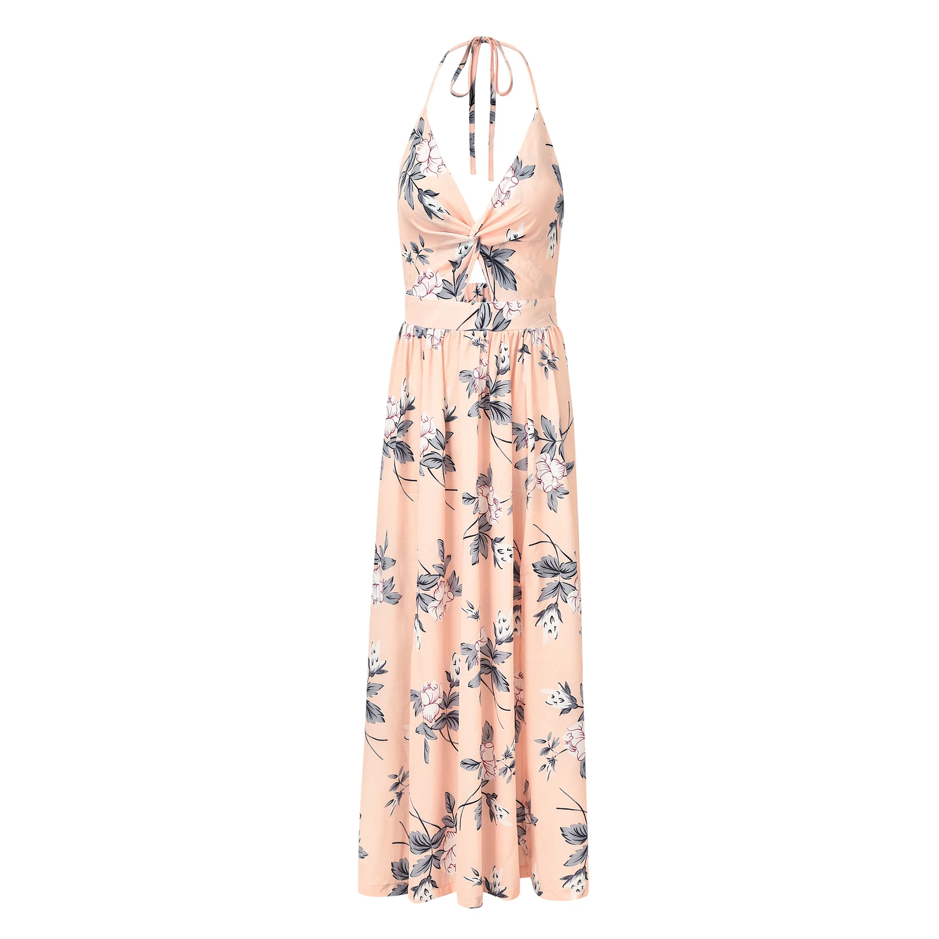UZZDSS женщины; Лето; в стиле бохо Макси длинное платье вечернее пляжное платье Сарафан Цветочный Холтер летнее 2019