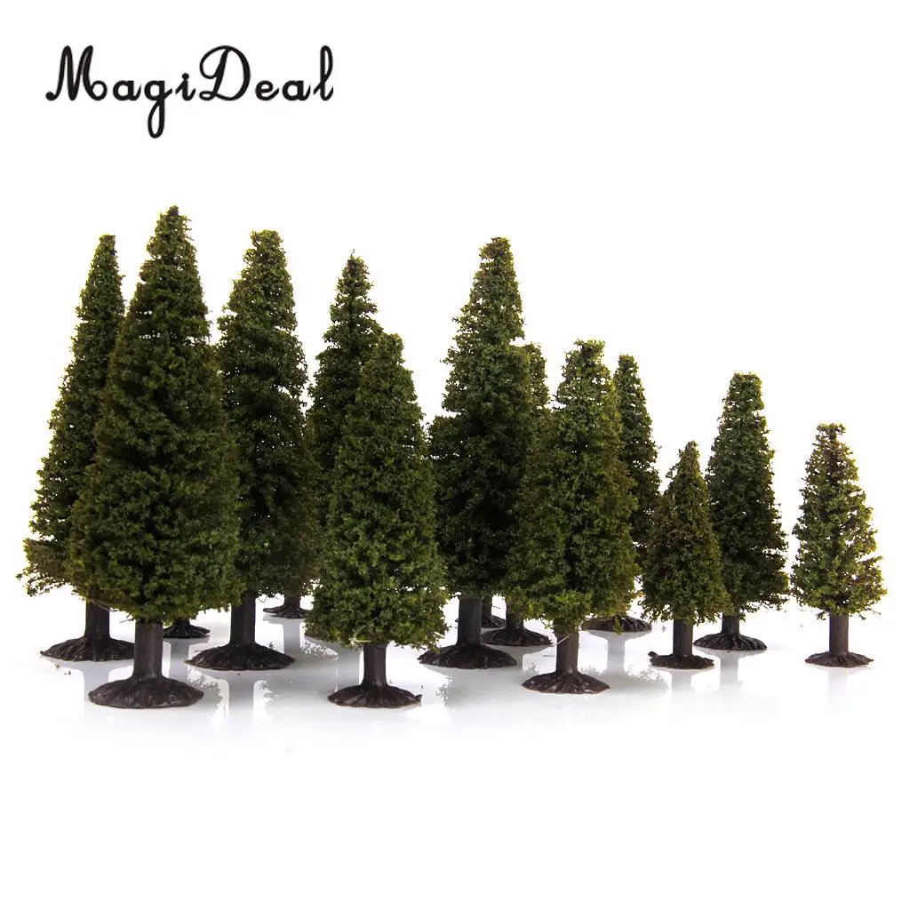 Boxed 15Pcs Multi Scale Cedar Model Trees Train Track Street Railway Building Diorama Scenery HO N Z