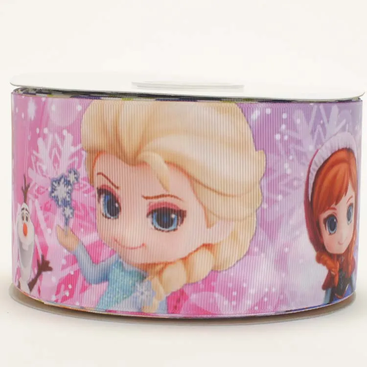 

NEW sales 3' 75mm 50 yards princess elsa and anna pattern printed grosgrain ribbon DIY free shipping