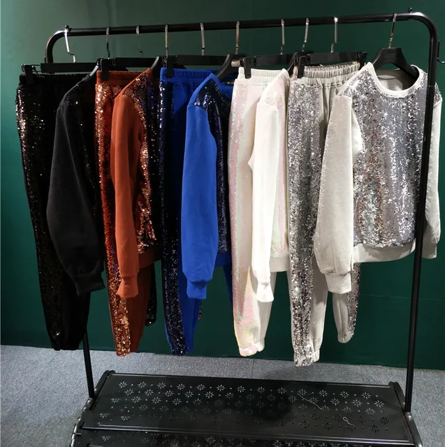 Special Offers 2018 Cotton Real Ladies Suits Fashion Sequins Spell Color Loose Casual Plus Velvet T-shirt + Trousers Two-piece Suit Female Special Offers 2018 Cotton Real Ladies Suits Fashion Sequins Spell Color Loose Casual Plus Velvet T-shirt + Trousers Two-piece Suit Female