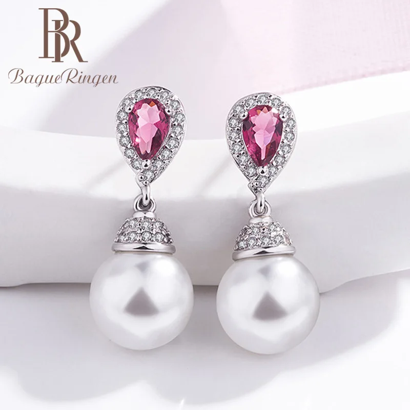 Женские серьги с круглым жемчугом Begua Ringen 925|Серьги-подвески| |