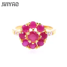 JINYAO элегантное желтое золото цвет красный камень AAA циркон кольцо на палец для вечеринки ювелирные изделия для женщин модные свадебные украшения