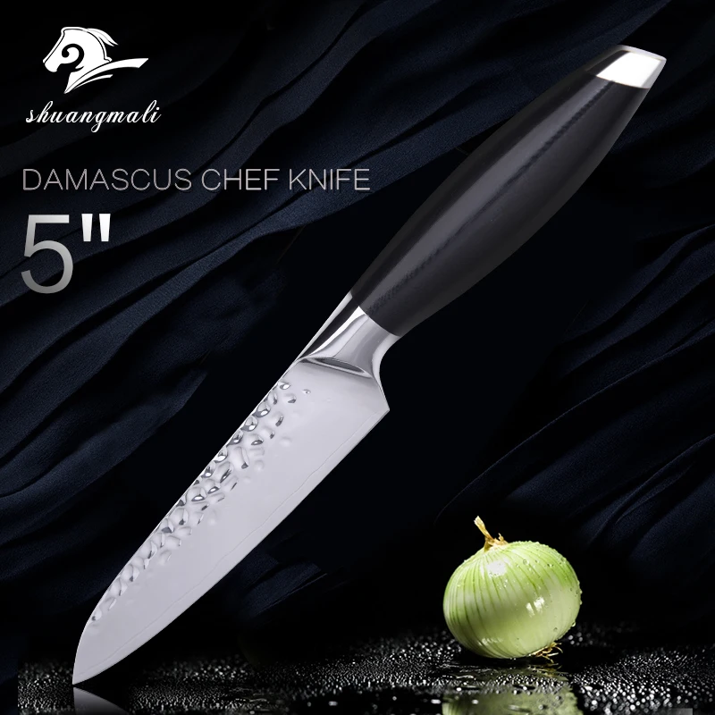 

5" Fruit Paring Knife 440C Steel Professional Kitchen Knives Steak Forged Pattern Cook Kitchen Tool Steel Knife With G10 Handle