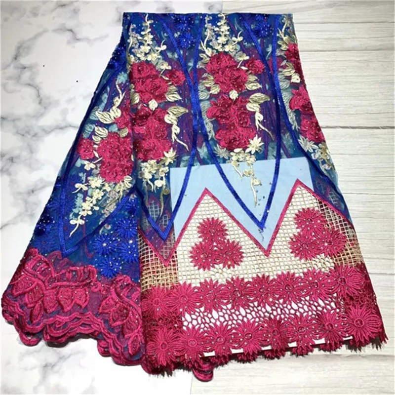 

2019 Latest African Lace Fabric Embroidered Nigerian Guipure High Quality 2019 French tulle Lace Fabric 5Yards