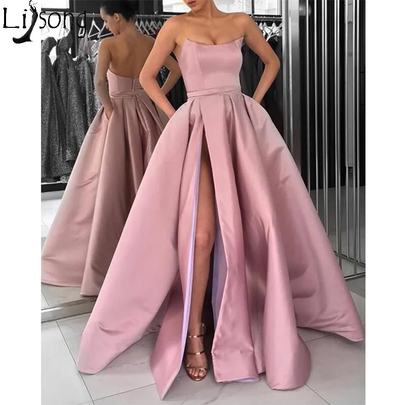 High Slit Satin Long Prom Dress Off 