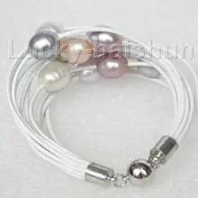 Цена 16new^ MEW " 14row 14 мм Розовый Серый бисер фиолетового цвета белый кожаный браслет j8816