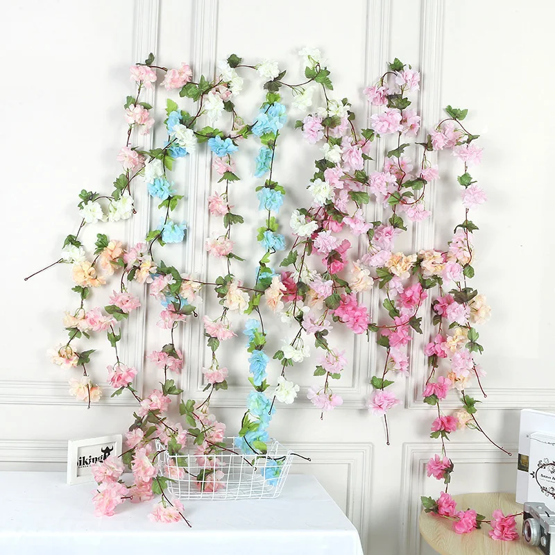 

Artificial Flowers Cherry Blossoms Vine Silk Rattan Wedding Birthday Party Decoration Wall Backdrop Fake Plants Sztuczne Kwiaty