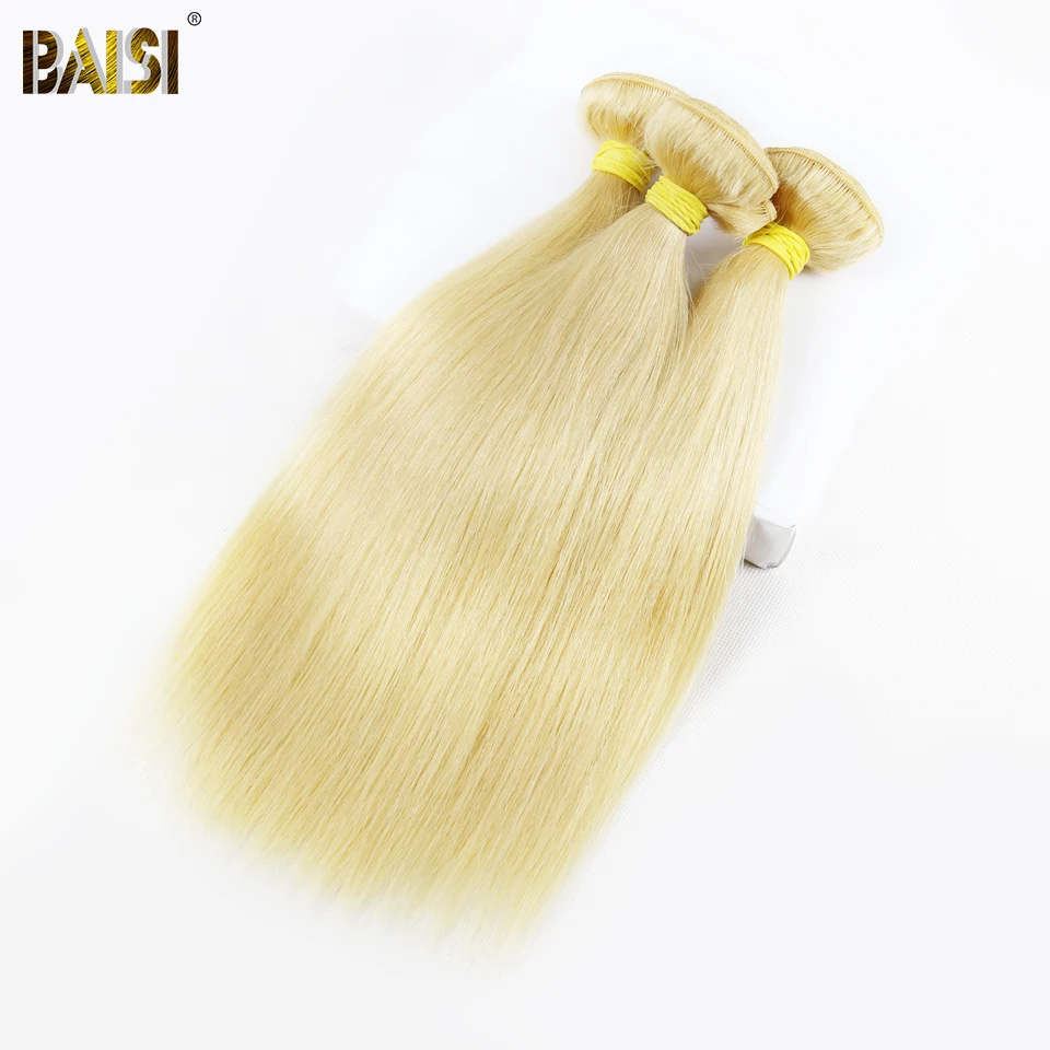 BAISI волосы 3 пучка с закрытием человеческие волосы для наращивания перуанские прямые девственные волосы 613 блонд цветные