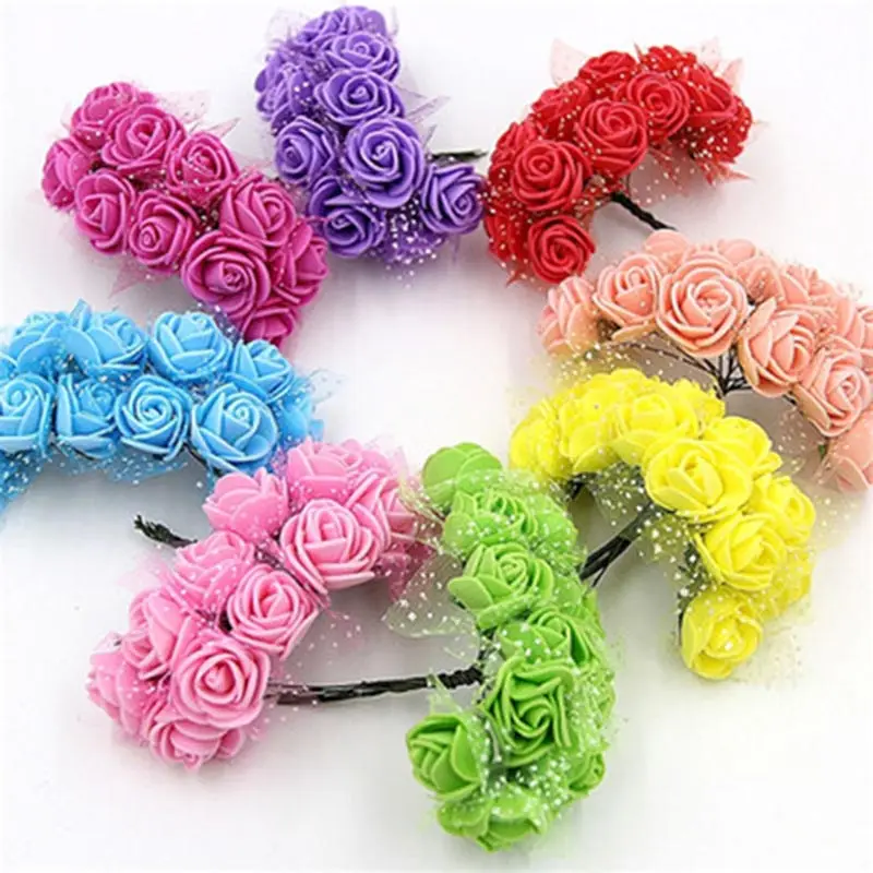

12pcs/lot 2.5cm Pompon PE Foam Rose Heads Artificial Silk Flowers bouquet For Wreaths DIY Wedding Scrapbooking Fake Rose Flower