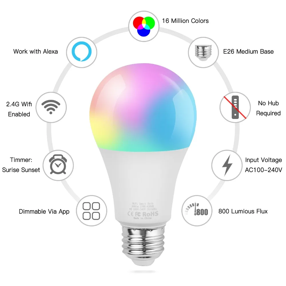 AC100 240V Wi Fi телефон управления светодиодные лампы RGB затемнения 9 Вт Смарт