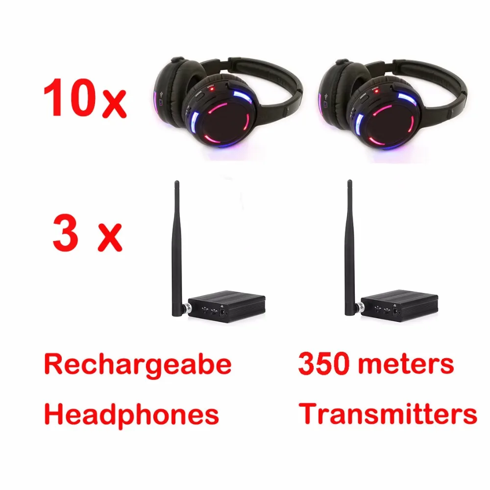

Профессиональные бесшумные наушники для дискотеки 500 м с 3 передатчиками, беспроводные радиочастотные наушники для диджея, клуба, ярких встреч, трансляций