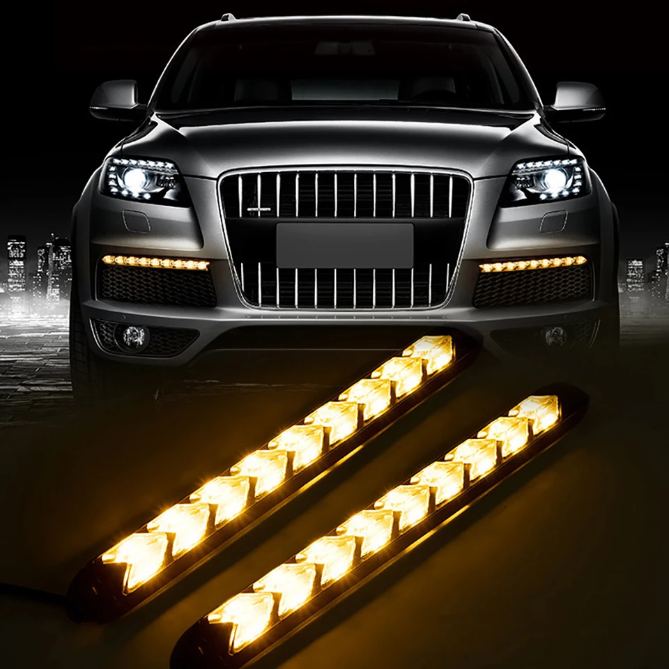 

12V 2Pcs Led DRL Day Time Running Light White Ice Blue Red with Arrow Streamer Turn Signal Yellow Lighting 6/9/12 LEDs