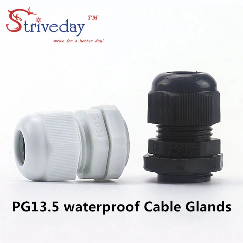 

100pcs/lot White Black PG13.5 Nylon cable gland Wiring Accessories LED cable connector waterproof Gland