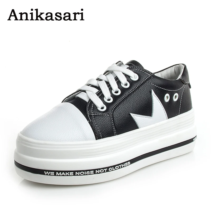 Genuine Leather Women Shoes Brand Designer Creepers Platform Shoes High Quality Lace Up Women