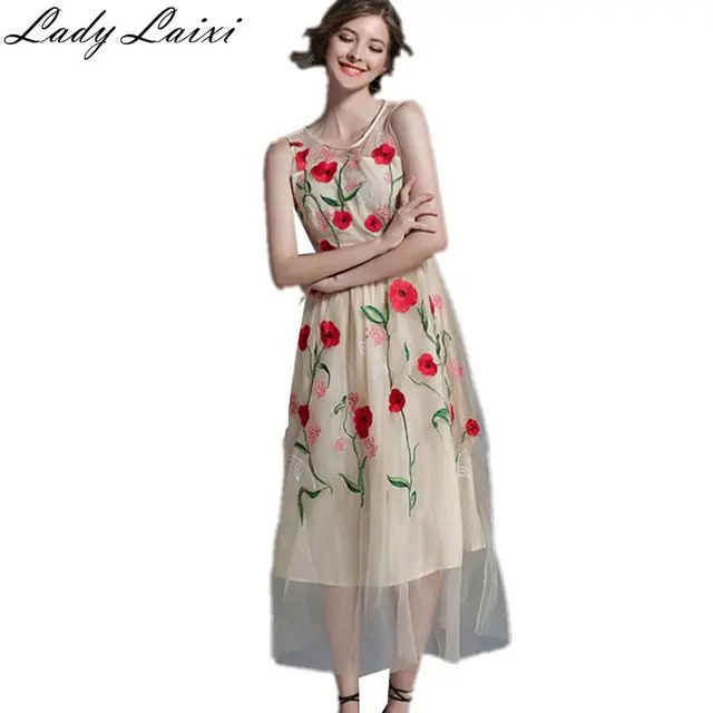 2018 Newest Fashion Runway Maxi Dress Women S Elegant Sleeveless 2018 Newest Fashion Runway Maxi Dress Women S Elegant Sleeveless Flower Fl Embroidery Vintage Long