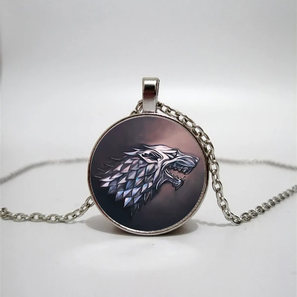 Song of Ice and Fire Stark Wolf Logo Glass Cabochon Pendant Necklace Men Targaryen Dragon Game of Thrones Series Jewelry
