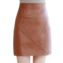 Модная женская мини-юбка из мягкой искусственной кожи осень-зима плюс размер 4XL однотонная элегантная женская юбка-карандаш с высокой талией черный