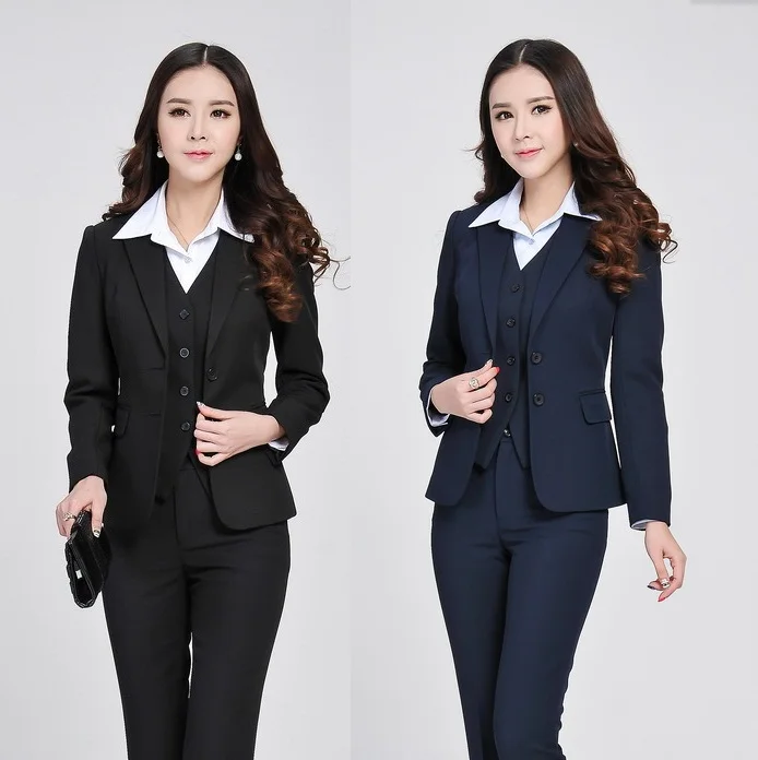 New Fashion 2015 Womens Business Suit Set 3 Pieces Women`s Blazer
