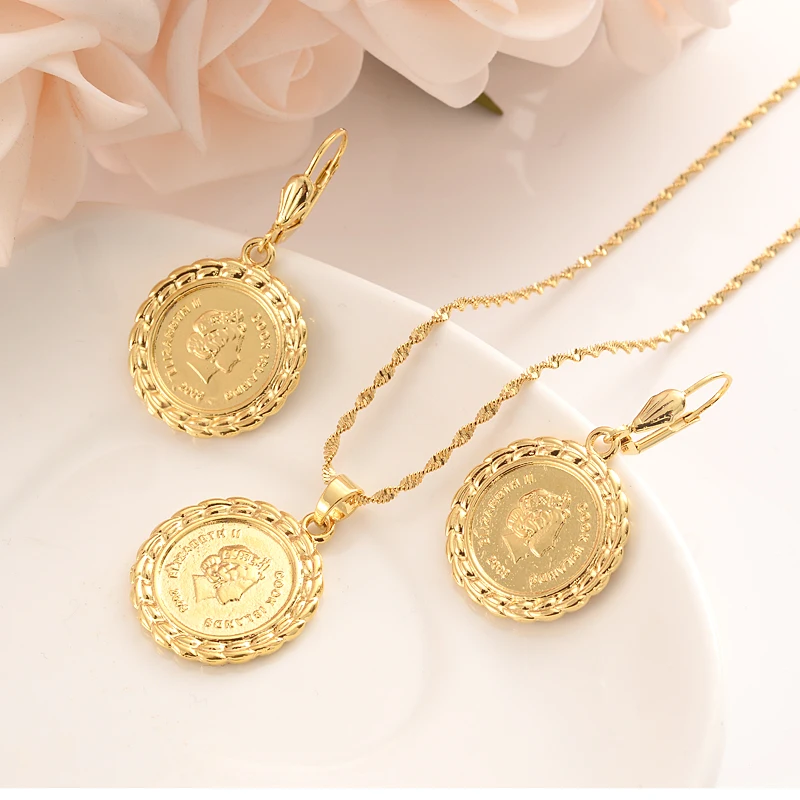 Ngoreru Elizabeth Cadena De Conjunto De Joyas De Oro Para Mujer Boda Nigeriana Con Diez Monedas De Centavos De Las Islas Britanicos Para Regalo Conjuntos De Joyeria Aliexpress
