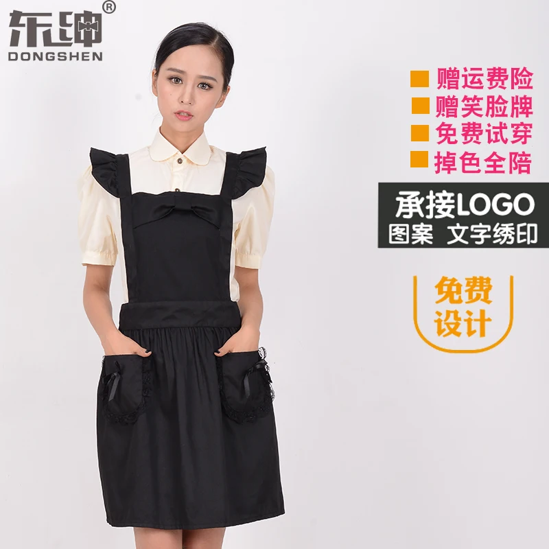 

Black apron Korean version European European Lace Lace Cute Princess Makeup Manicure Maid Kitchen Custom Logo