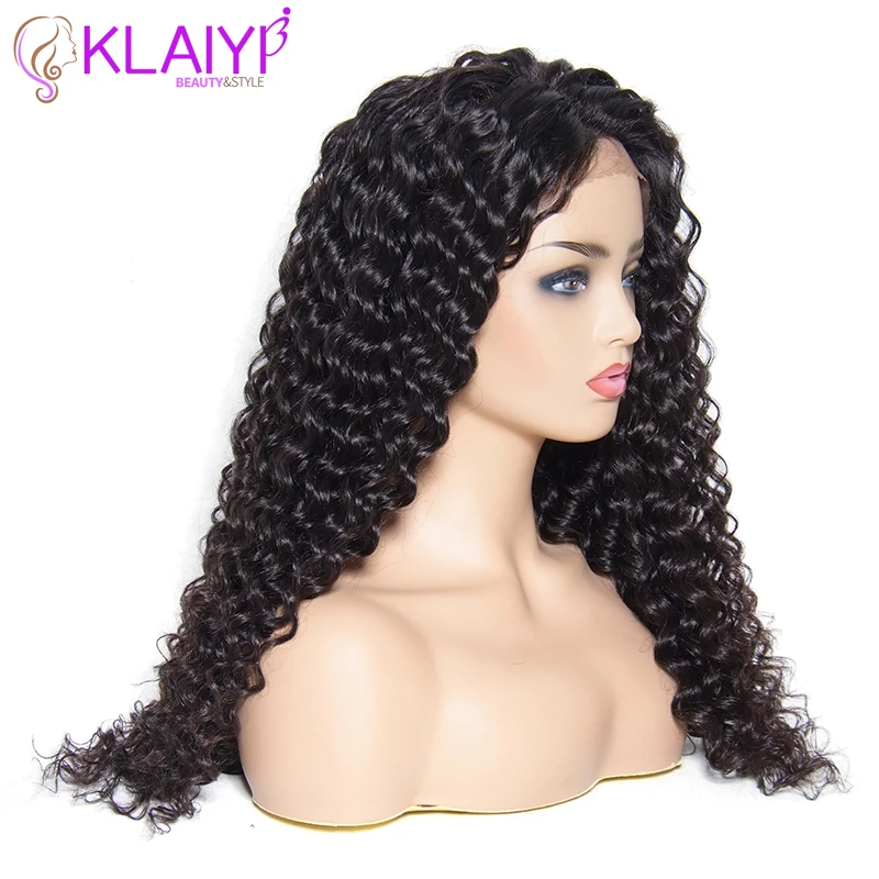 Klaiyi волосы предварительно выщипанные глубокая волна парики фронта шнурка человеческих волос парик 12-24 дюймов 130% плотность женщин парики фронта шнурка#1#2#4 натуральный