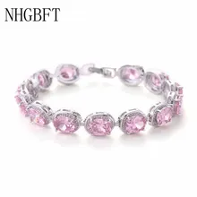 NHGBFT Элегантный женский розовый CZ браслет Роскошный Овальный прозрачный CZ браслеты и вечерние ювелирные изделия Прямая поставка