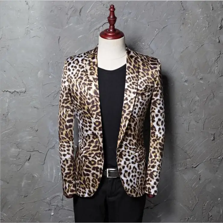 Мужские брендовые блейзеры модный тонкий Леопардовый Костюм с принтом Повседневная Верхняя одежда леопардовая куртка клуба пальто S-5XL - Цвет: leopard print