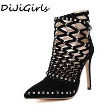 Dijigirls 2017 gladiator römischen sandalen sommer rivet studded ausgeschnitten caged stiefeletten stiletto high heel frauen sexy schuhe bootie