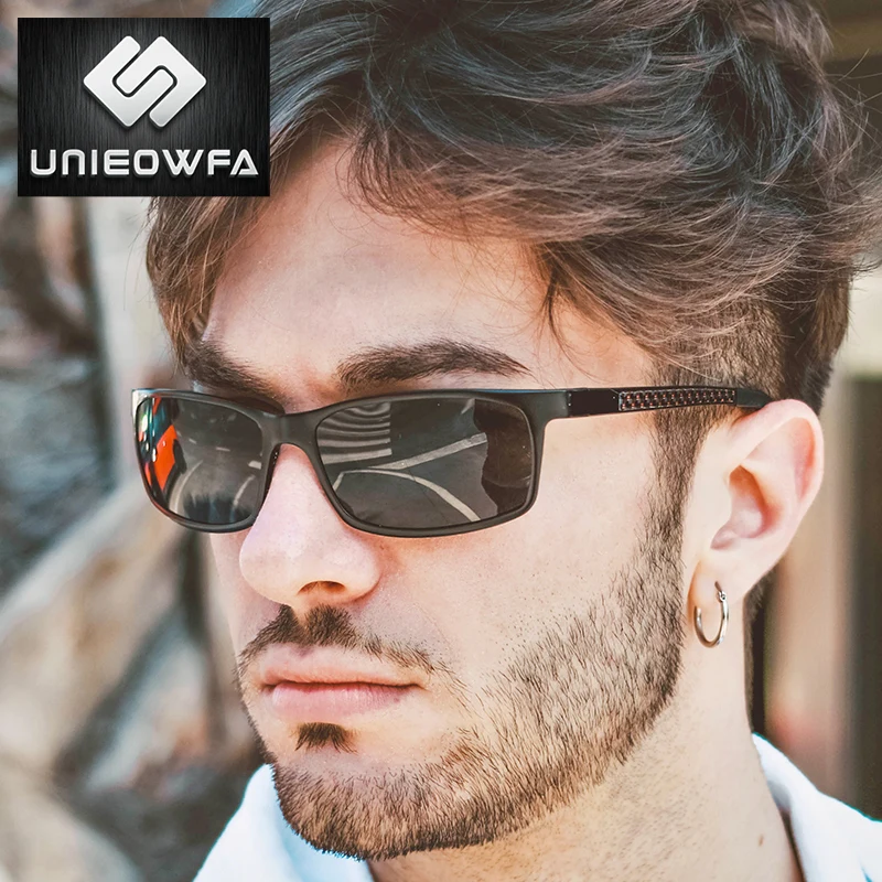 

UNIEOWFA Male Sports Driving Sunglasses for Men HD Polarized UV400 Rectangle Blue Mirror Sun Glasses For Men Pilot Polaroid 2019