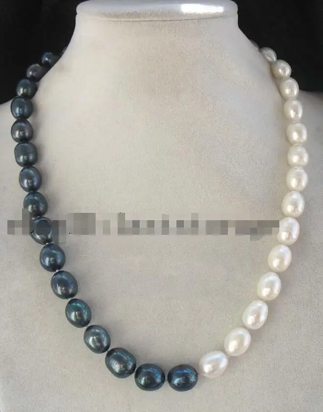 

FREE SHIPPING HOT sell new Style >>>>wholesale freshwater pearl white black egg 10-13mm necklace 19" nature beads