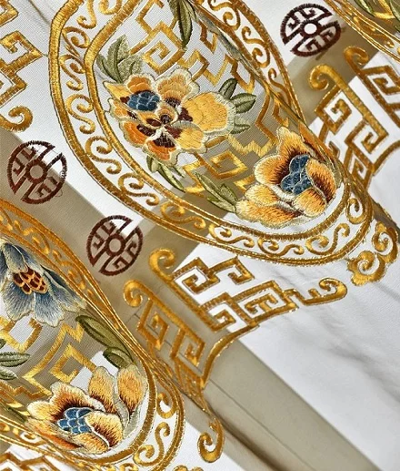 Китайский Королевский Золотой Цвет бархатные шторы для Гостиная Спальня класса люкс с вышитыми цветами тюль, занавески, enhao для столовая - Цвет: 1pc tulle