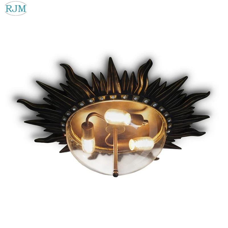

Mediterranean Athens Sun Ceiling Lamp American E27 LED Glass Ceiling Light Restaurant Bedroom Living Room Children Room Lighting