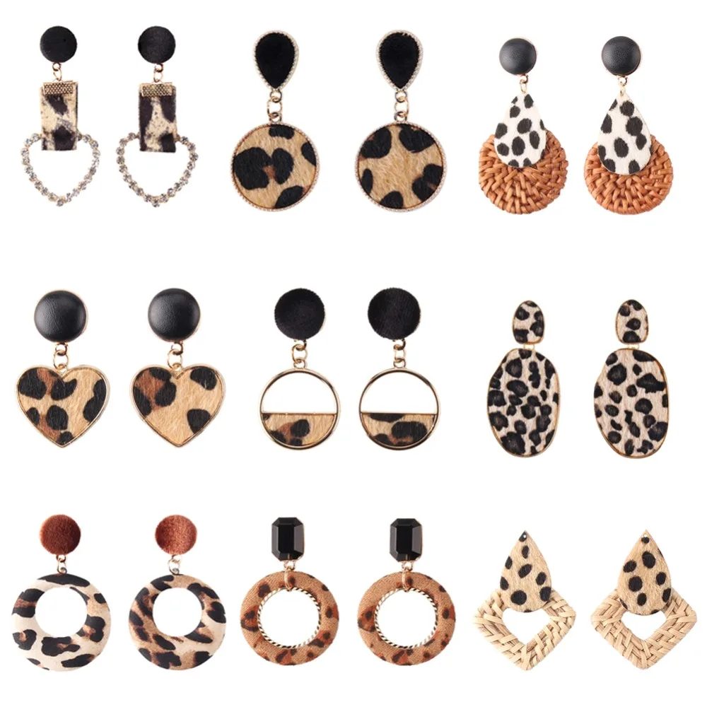 

Best lady Boho Fashion Handmade Love Heart Drop Earrings For Women Leopard Print Dangle Earrings Jewelry Wedding Party Girl Gift