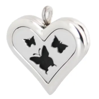 

Amya Jewelry 36mm Heart Butterfly Aromatherapy Essential Oils Stainless Steel Perfume Diffuser Locket Necklace with chain Pads