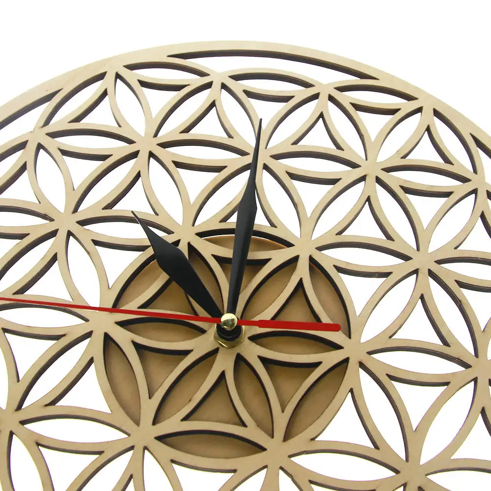 Goedkoop Bloem van Het Leven Kruisen Ringen Geometrische Houten Wandklok Heilige Geometrie Laser Cut Klok Horloge Housewarming Gift Room Decor